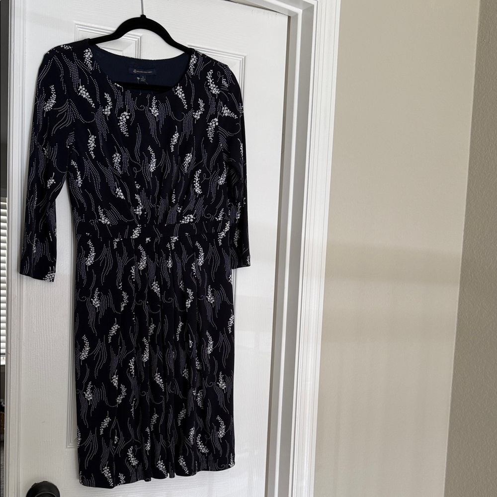 Brooks Brothers Navy Dress with White Leaf Design